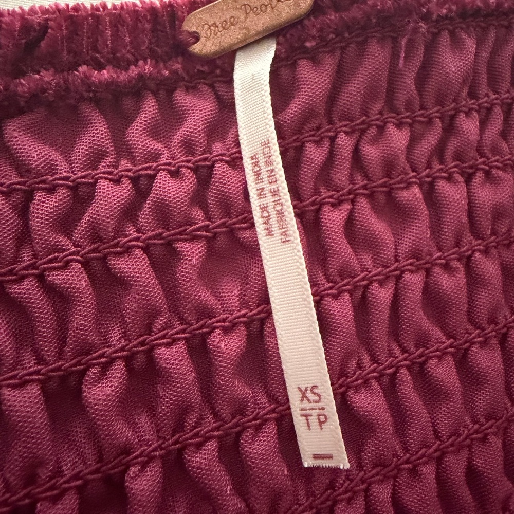 Free People Velvet Smocked Mini Dress - Burgundy - Picture 3 of 3